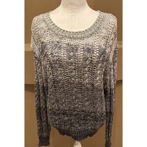 John + Jenn Black & White Soft Marled Cable Knit Sweater Size S